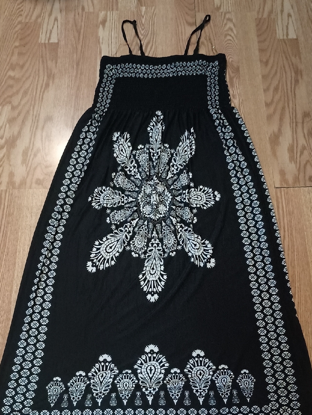 Just Love Black Maxi Skirt with White Medallion Print